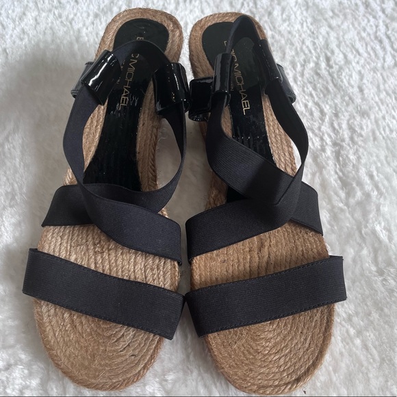 Eric Michael black stretchable strappy sandals espadrille size 38 - Picture 5 of 12